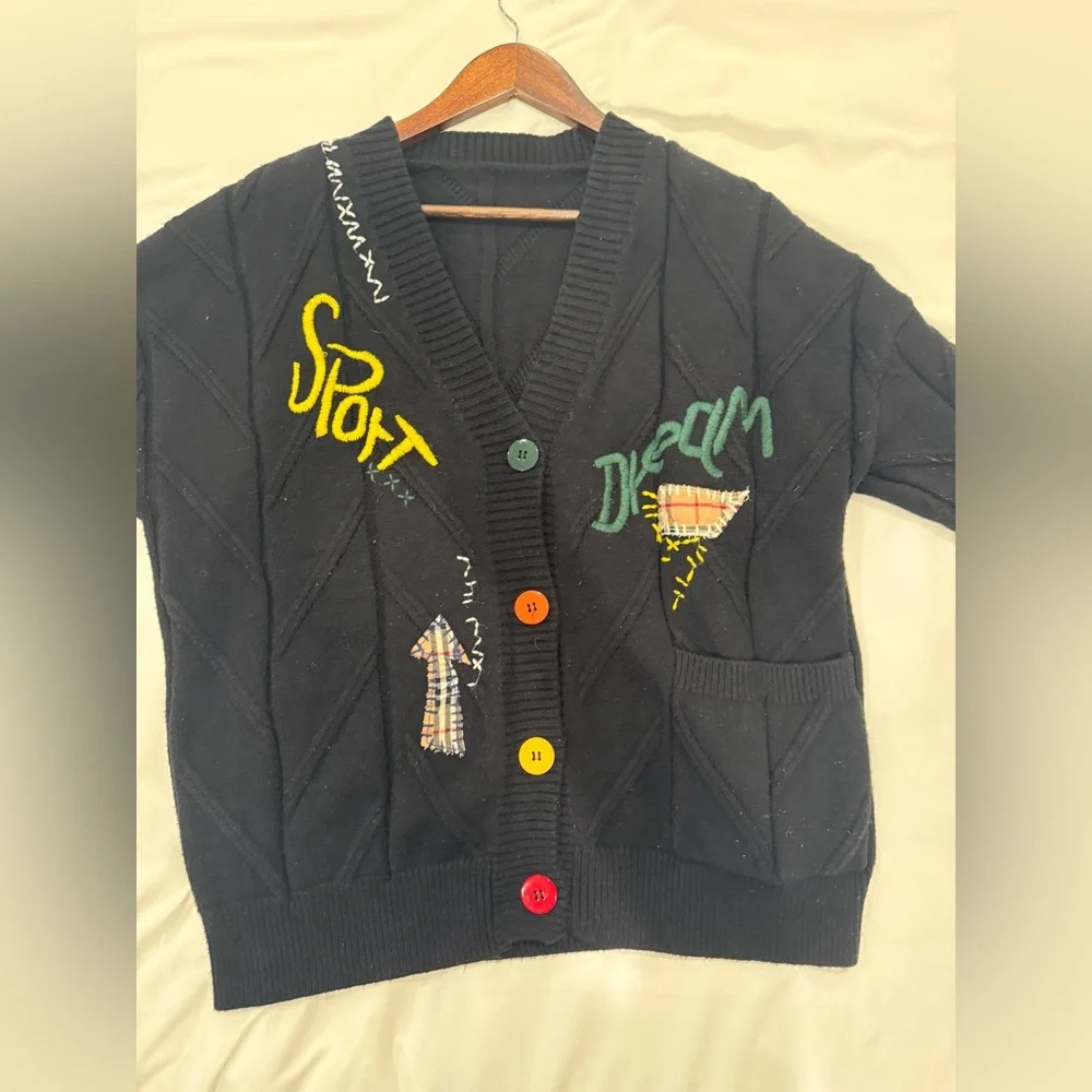 Colorful Button Black Cardigan - Picture 3 of 4